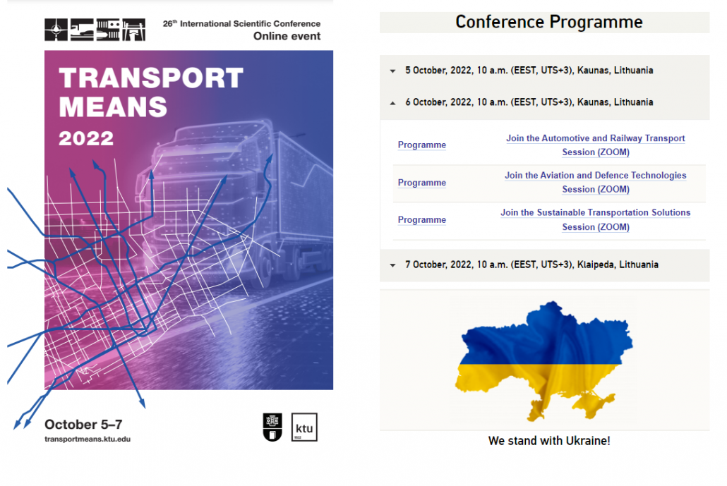 PARTICIPATION IN THE “TRANSPORT MEANS 2022” CONFERENCE (KAUNAS-KLAIPEDA, LITHUANIA)