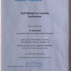 Participation in the Erasmus+ programme KA107staff mobility for teaching of teacher Serhii Zmiia